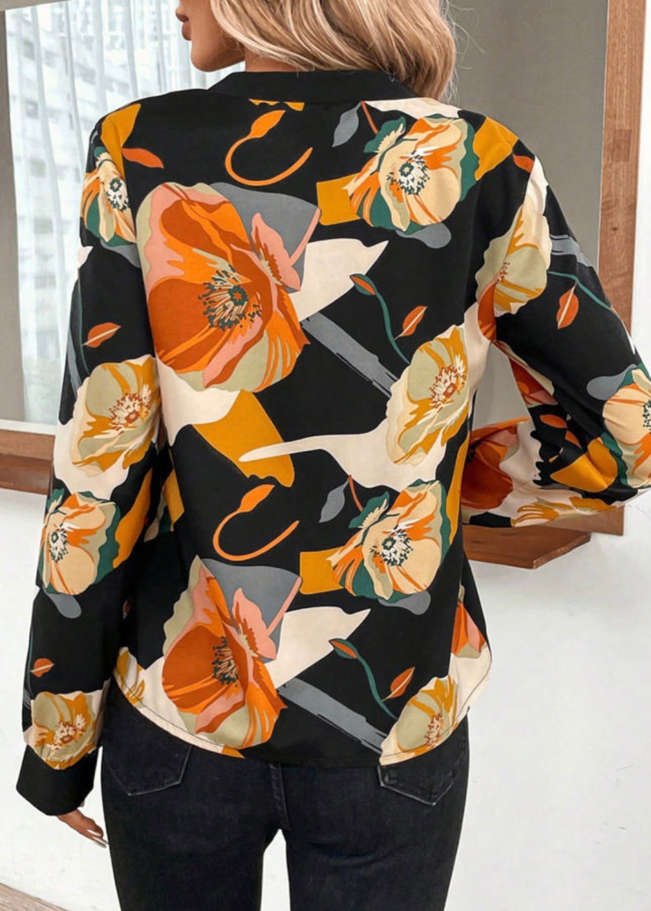 Floral Print Split V-Neck Blouse