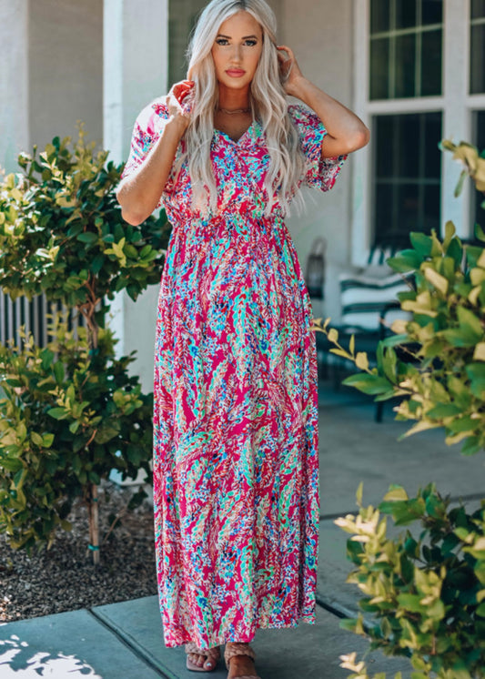 Pink Paisley Floral Maxi Dress