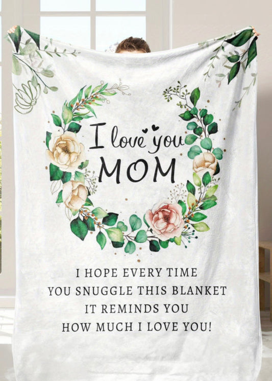 White I Love You MOM Floral Large Blanket 130*150cm