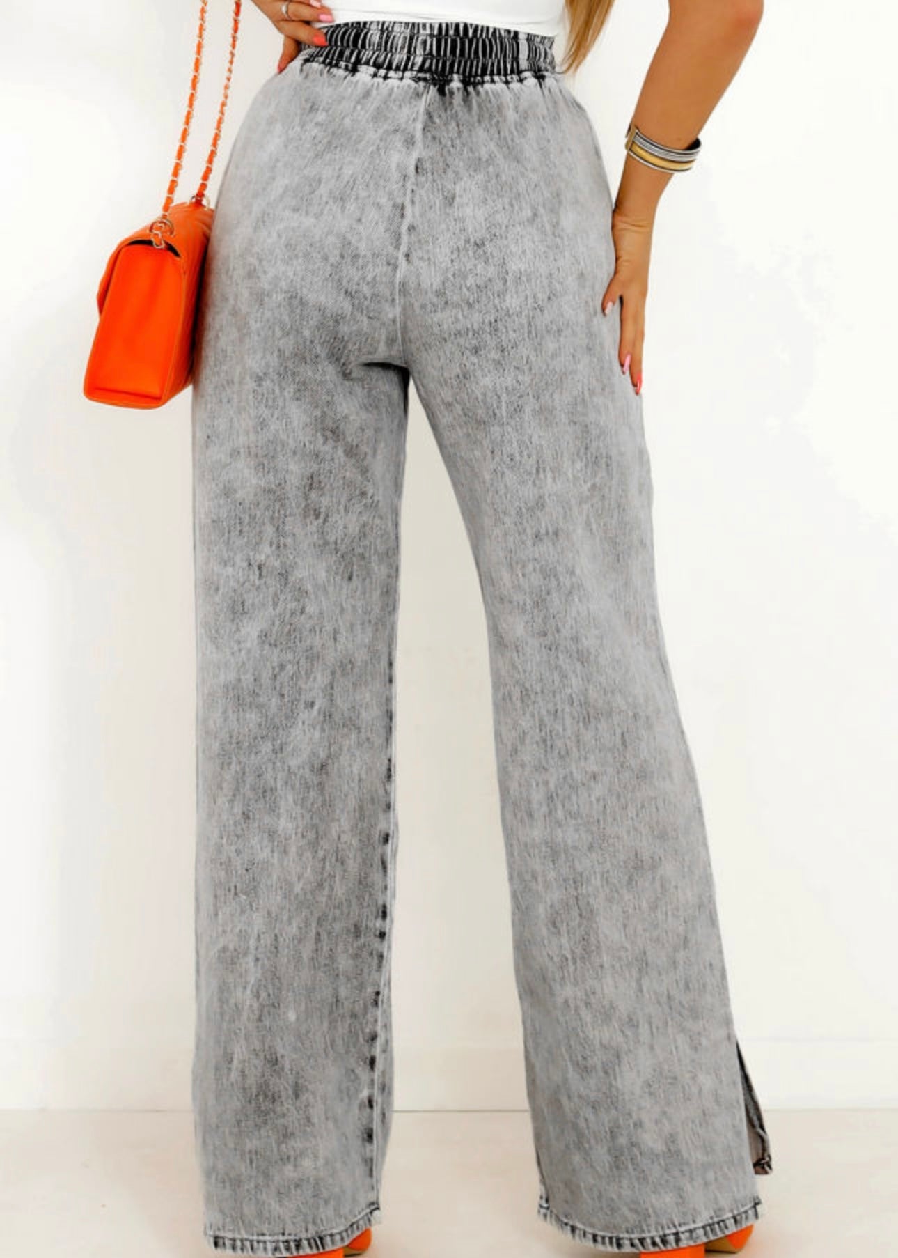 Grey Elastic Wide Leg Flow Jeans