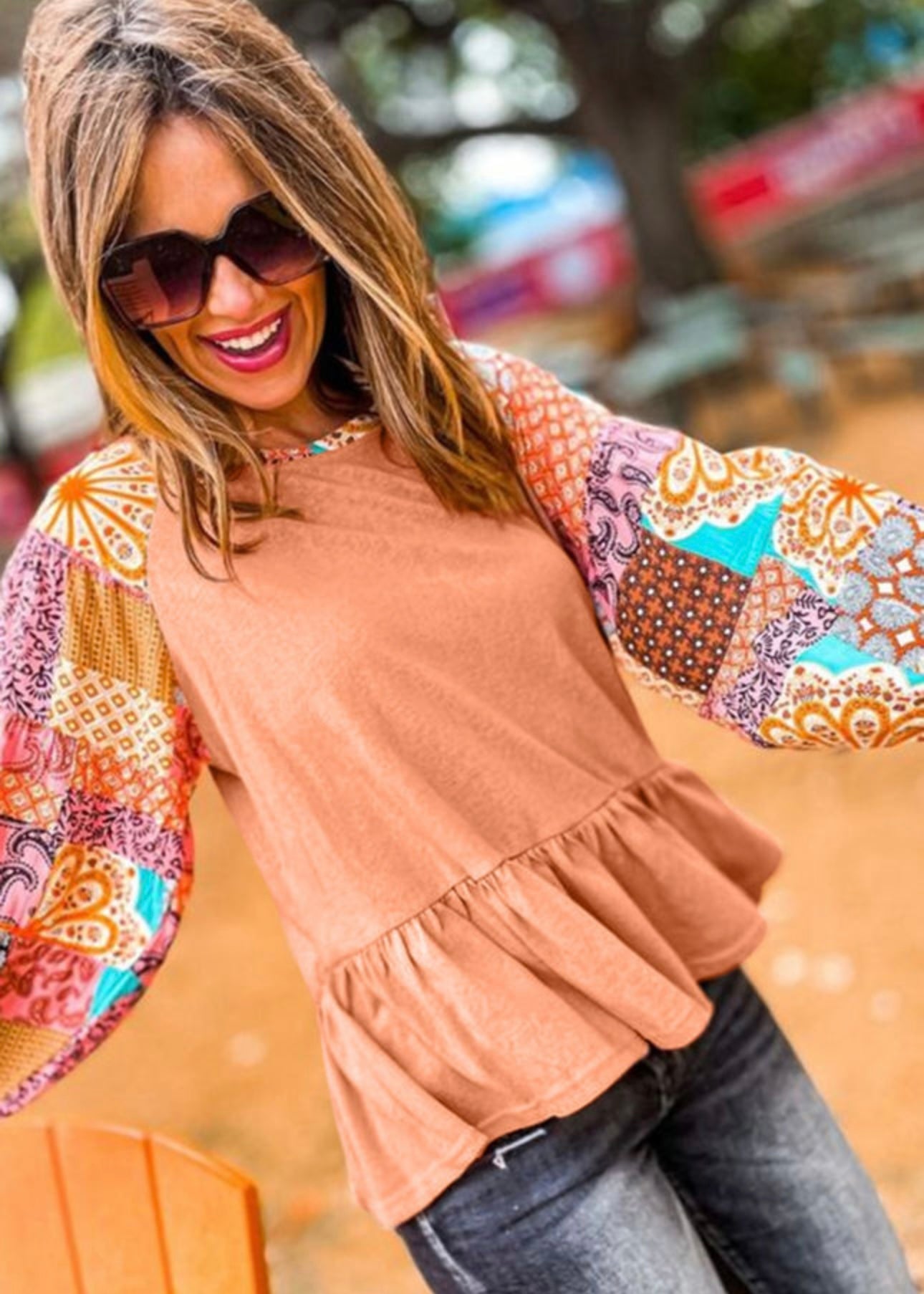 Orange Boho Paisley Sleeve Top