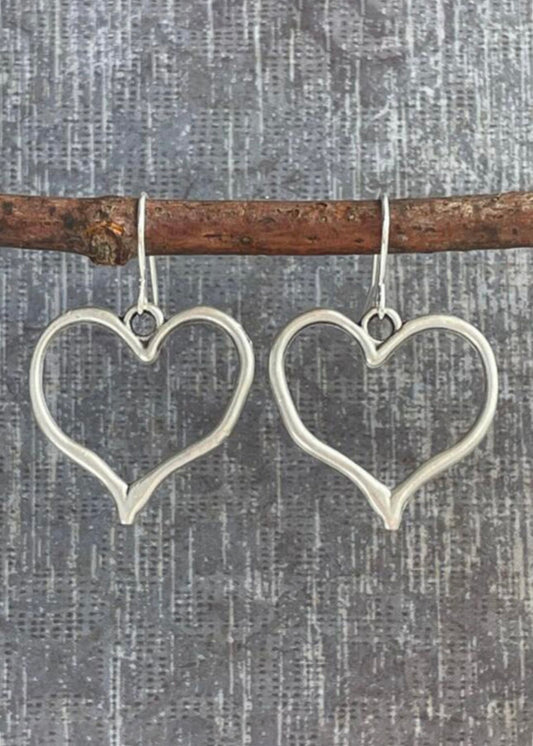 Silver Heart Drop Earrings