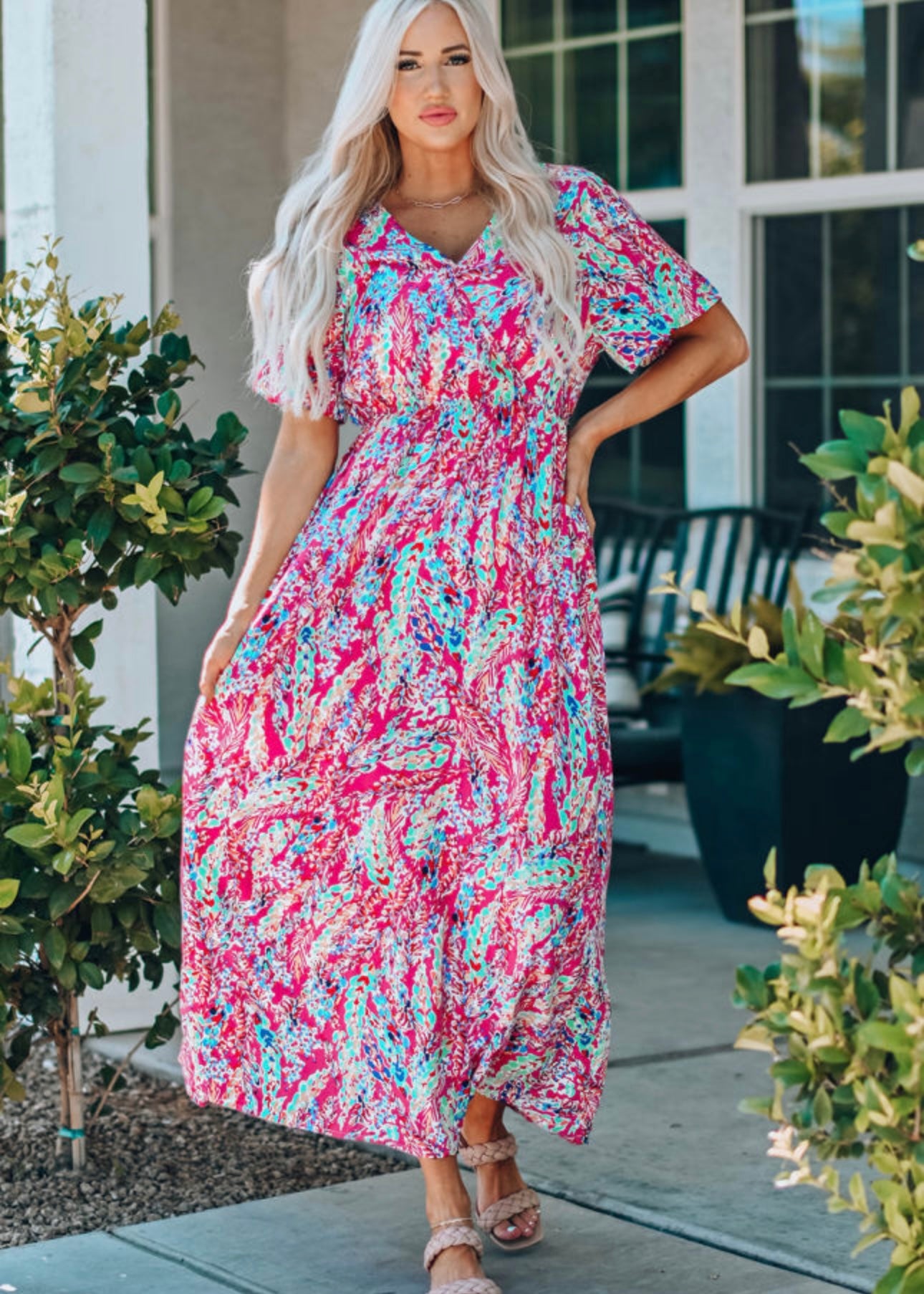 Pink Paisley Floral Maxi Dress