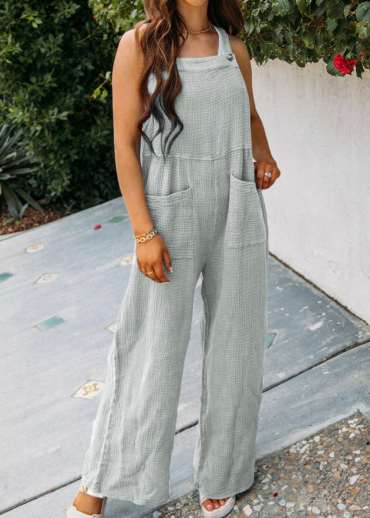 Grey Textured Oversized Overalls