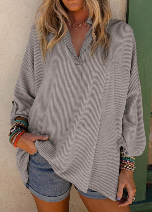 Grey Rolled Sleeve Oversize Top