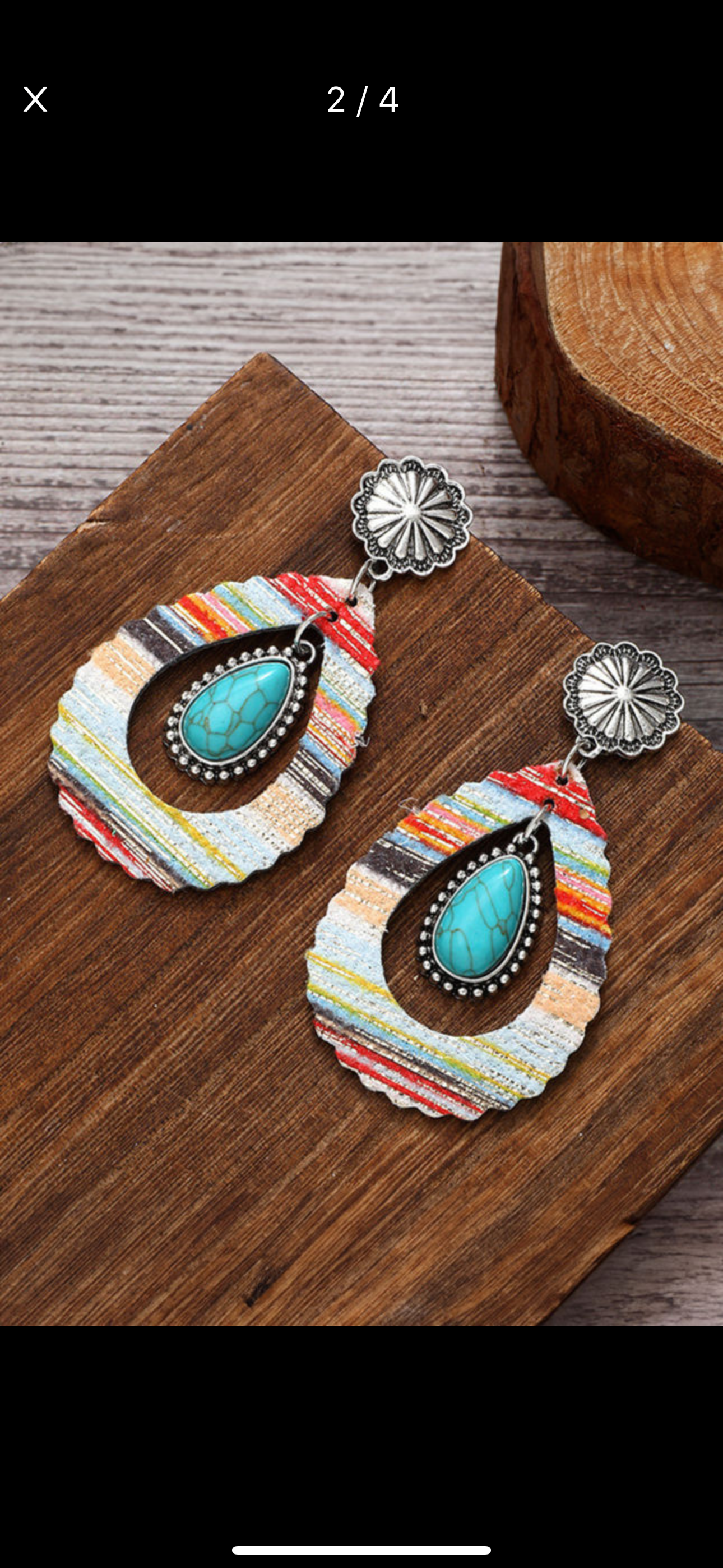 Red Hollowed Waterdrop Shape Leather Turquoise Earrings