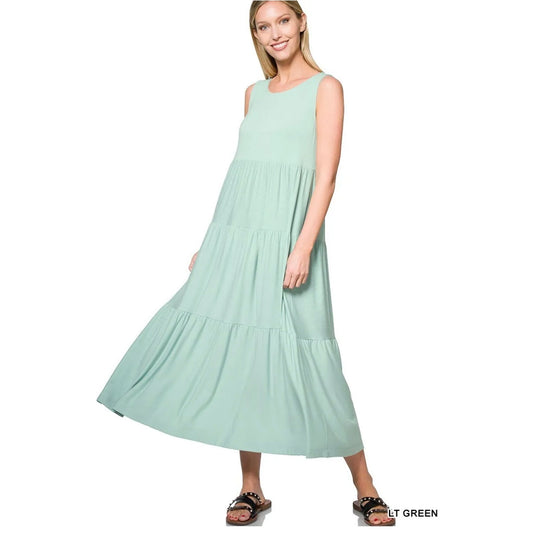 Zenana Sleeveless Tiered Maxi Dress